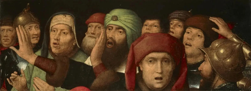 Una multitud burlona: fragmento de una burla a Cristo - Hans Memling
