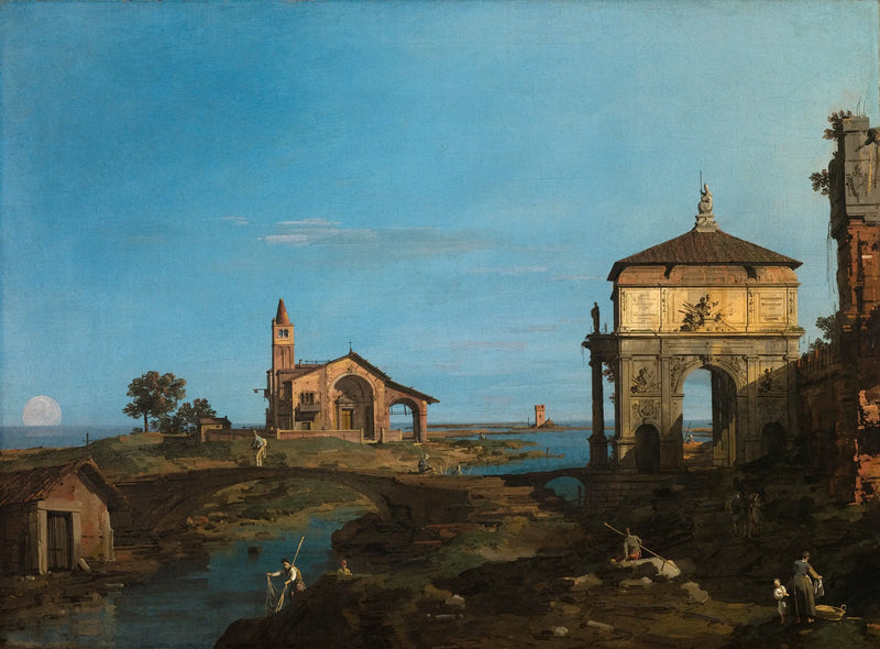 Una isla de la laguna con un arco y una iglesia - Canaletto