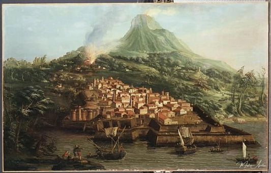 Une île volcanique avec un port et des navires - Giovanni Antonio Canal - Reproductions de tableaux et peintures haut de gamme