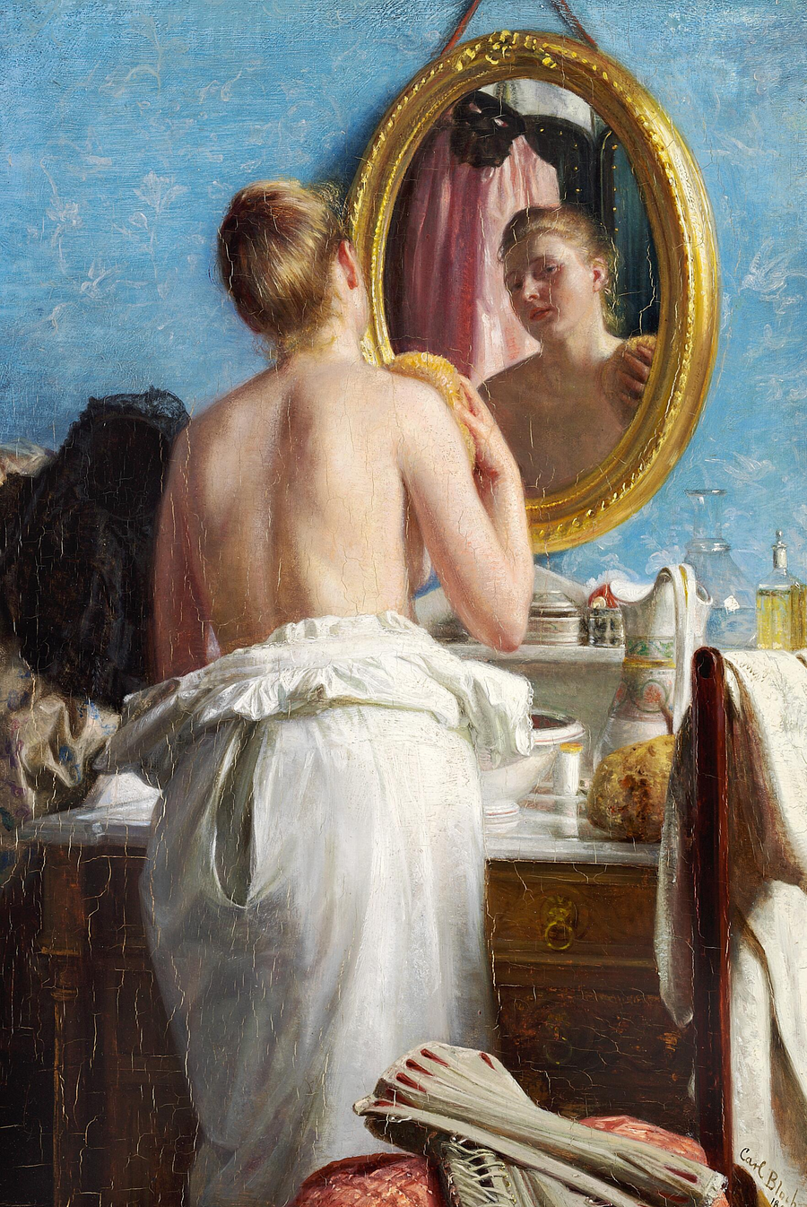 Una joven mujer se lava antes de un carnaval. - Carl Heinrich Bloch