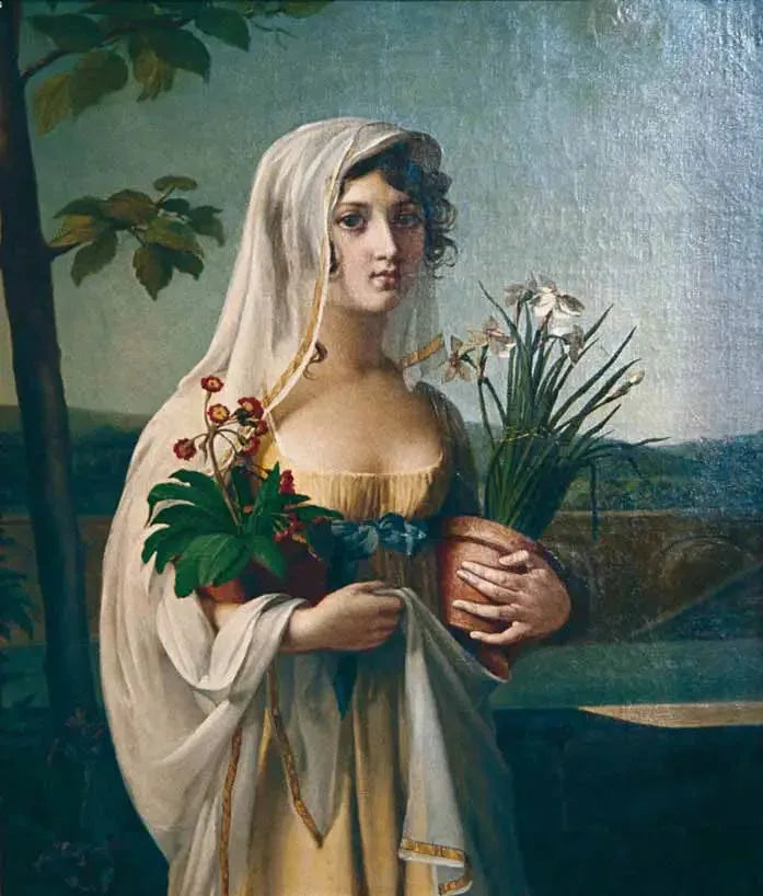 Una joven con dos macetas de flores - Marie-Guillemine Benoist