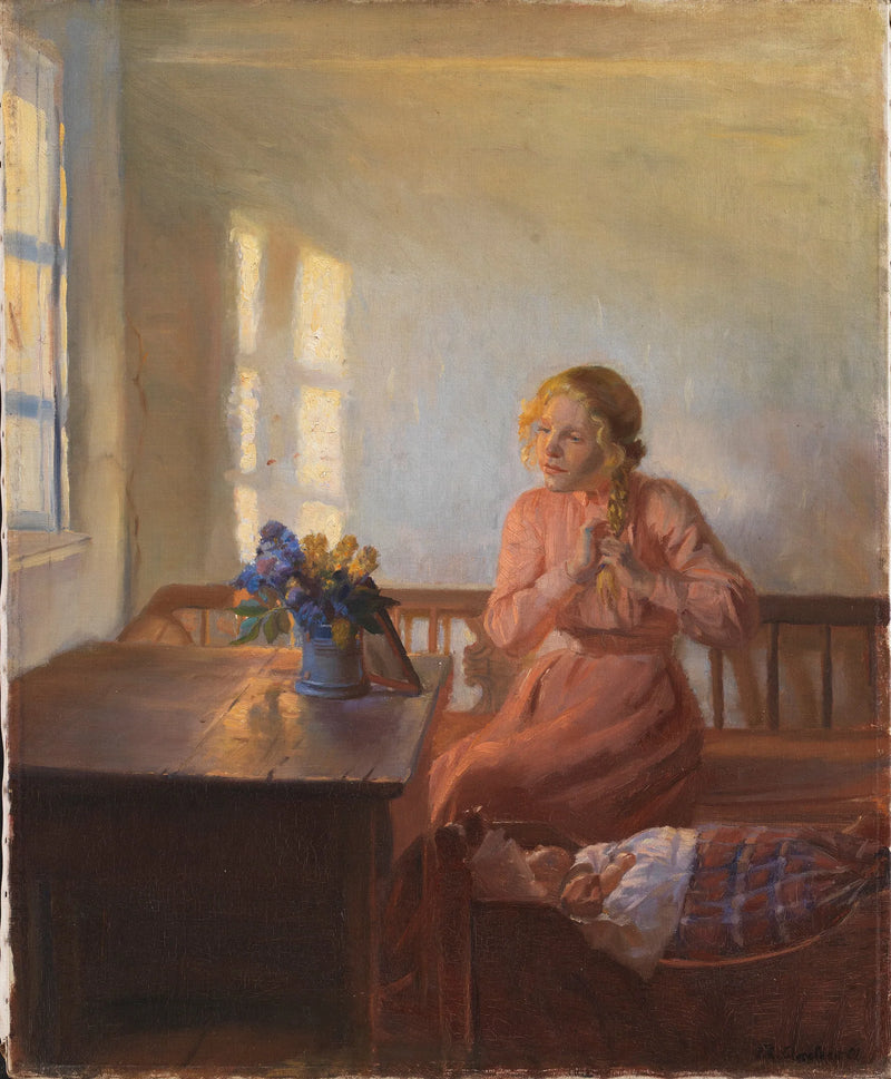 Una joven se trenza el cabello - Anna Ancher