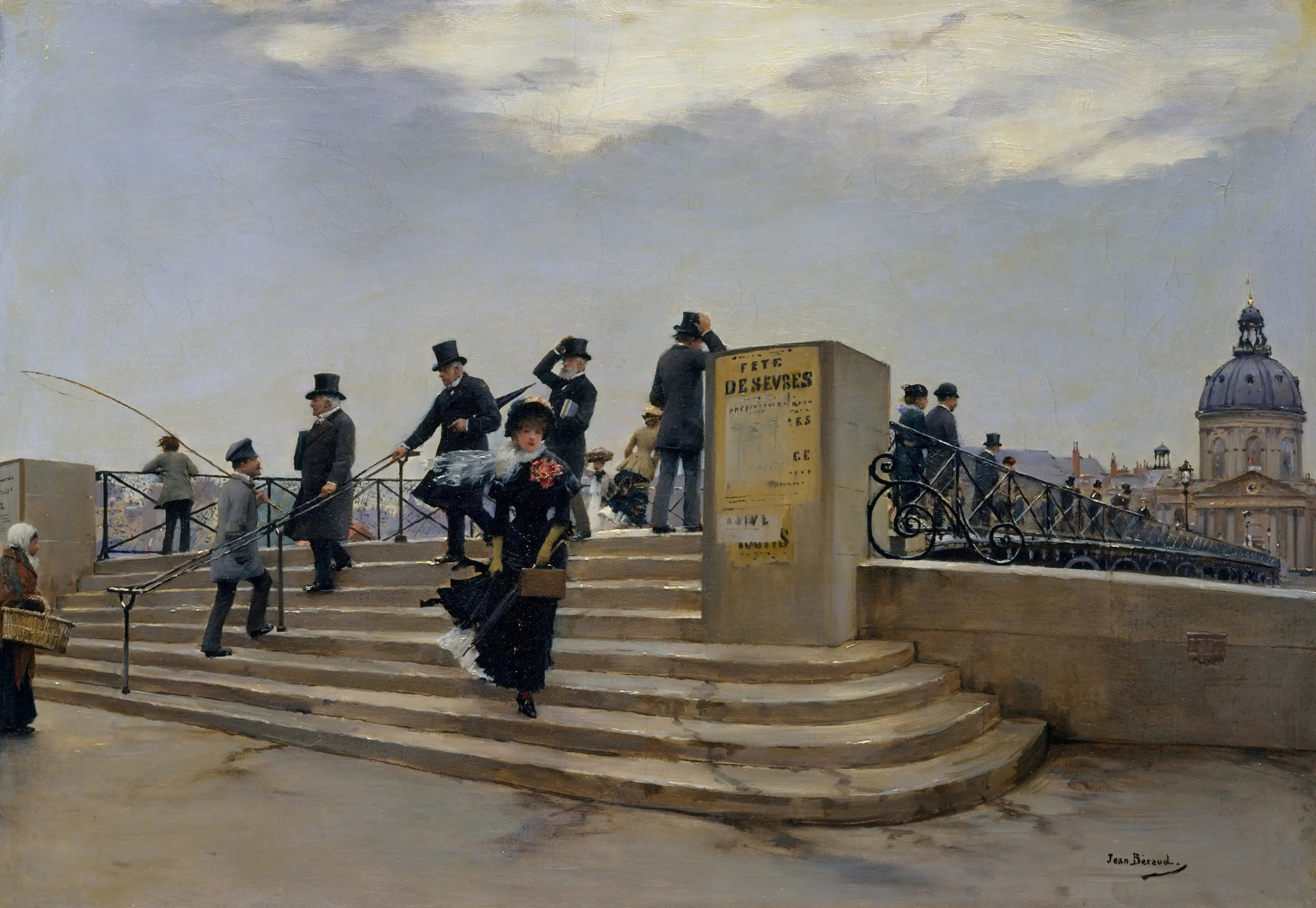 Une journée venteuse sur le Pont des Arts - Jean Béraud image 1 reproduction artisanale de tableau