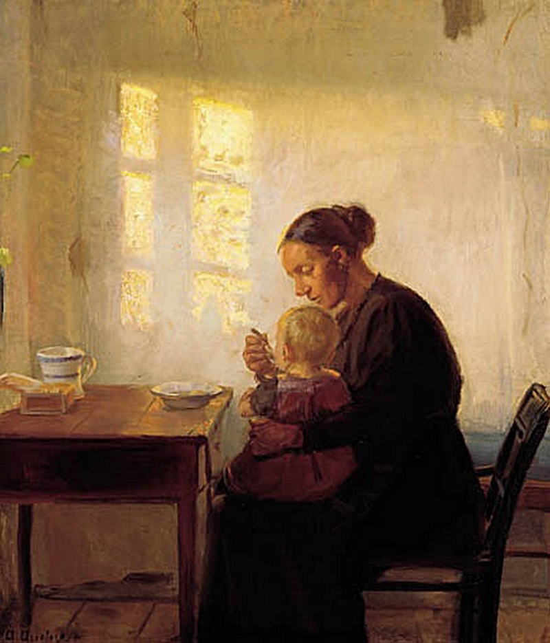 Una madre con su hijo en una habitación soleada. - Anna Ancher