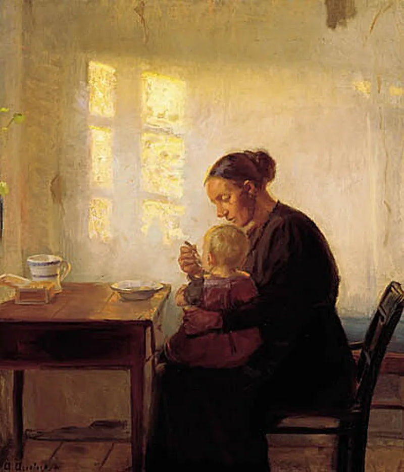 Una madre con su hijo en una habitación soleada. - Anna Ancher