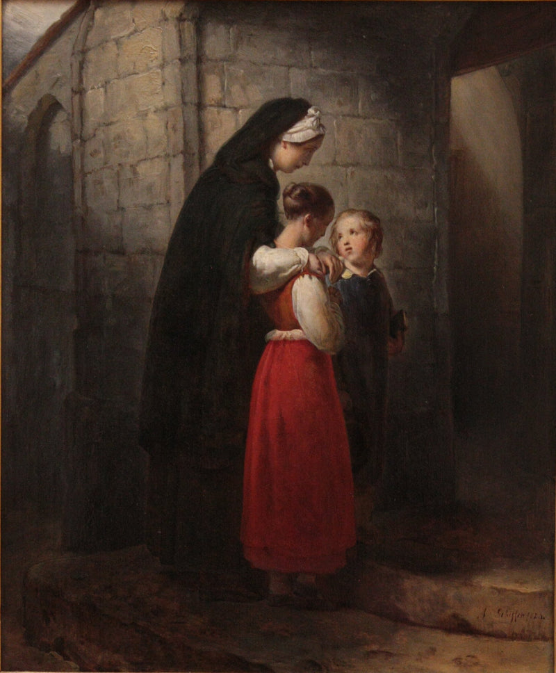 Una madre en recuperación yendo a la iglesia, apoyada en sus dos hijos - Ary Scheffer