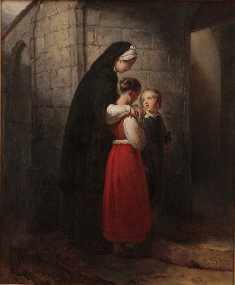 Una madre en recuperación yendo a la iglesia, apoyada en sus dos hijos - Ary Scheffer