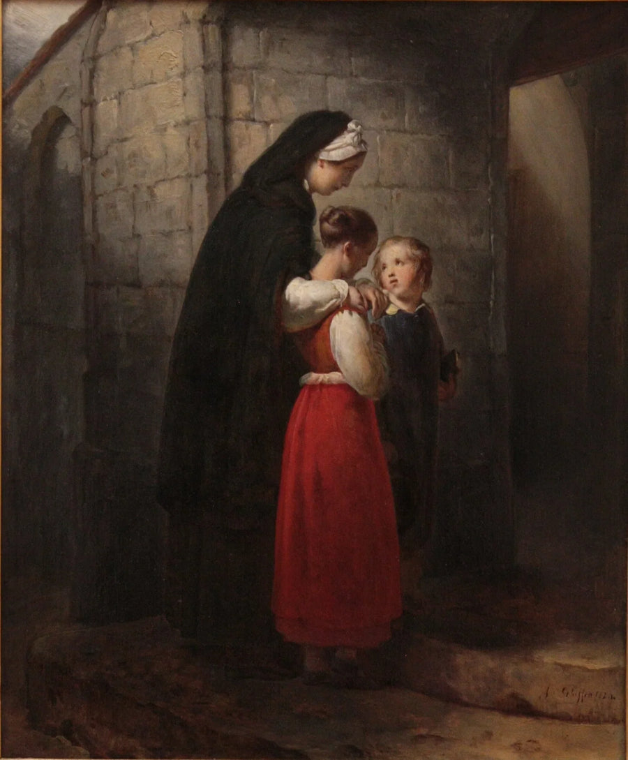 Una madre en recuperación yendo a la iglesia, apoyada en sus dos hijos - Ary Scheffer