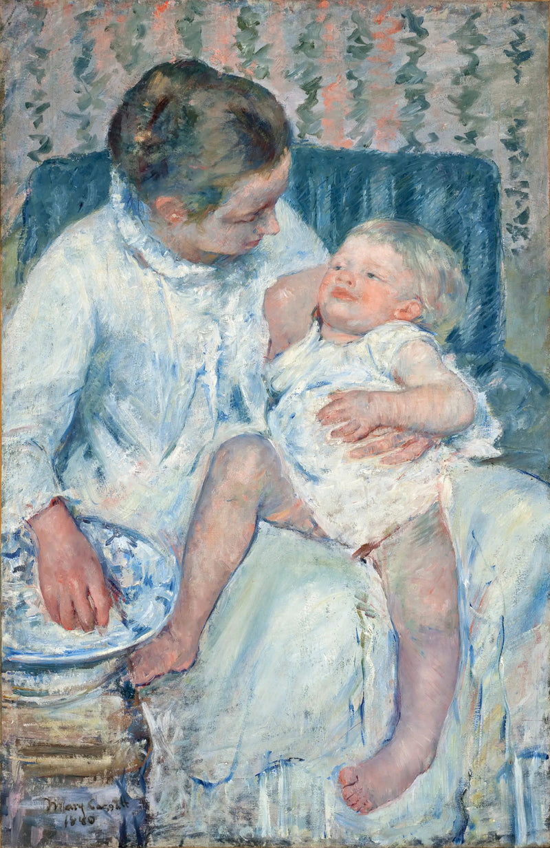 Una madre a punto de bañar a su hijo dormido - Mary Cassatt