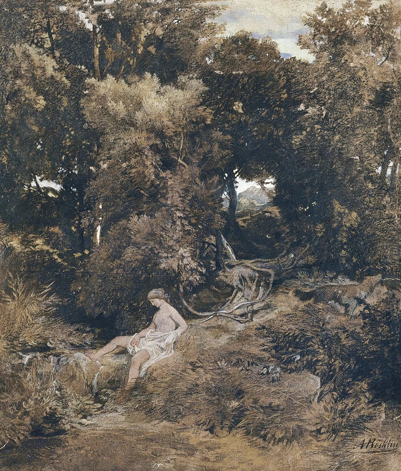 Una ninfa en la fuente (Pan, Persiguiendo a una ninfa) - Arnold Böcklin