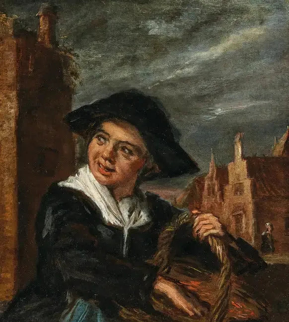 Una pescadora frente a una plaza de la ciudad - Frans Hals