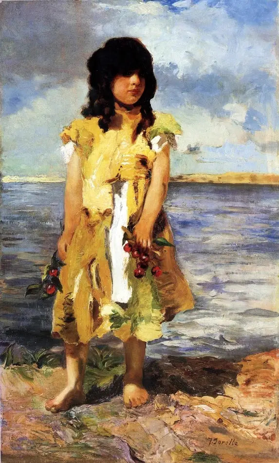 Una pequeña gitana con cerezas (Una chica en la playa). - Joaquín Sorolla
