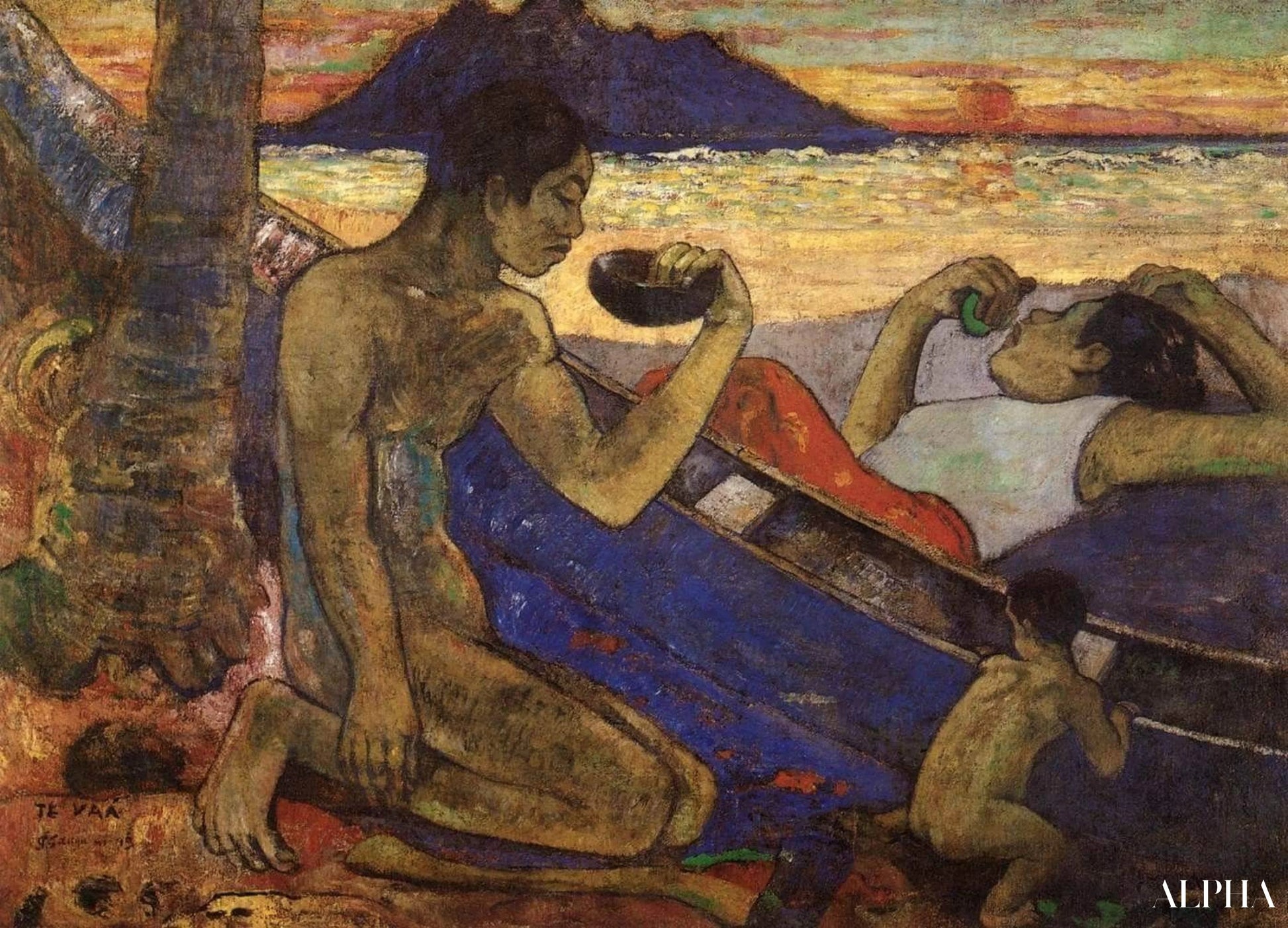 Une pirogue (Famille tahitienne) - Paul Gauguin - Reproductions de tableaux et peintures haut de gamme