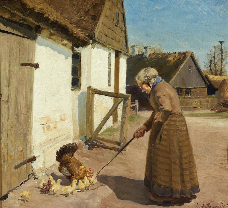 Una gallina con sus pollitos. - H. A. Brendekilde