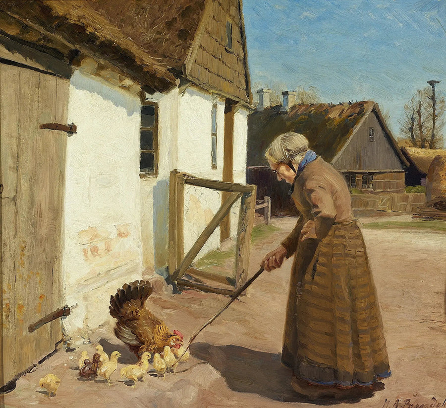 Una gallina con sus pollitos. - H. A. Brendekilde