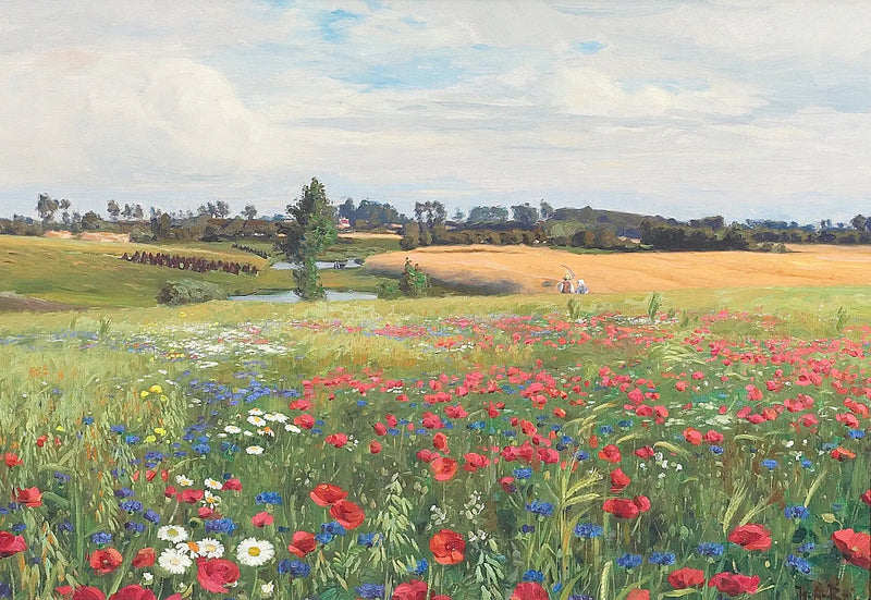 Un prado en flor, con amapolas, leucantemum y acianos. - H. A. Brendekilde