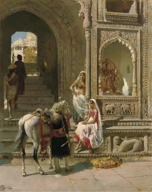 Una reunión en la entrada de un templo en Mathura - Edwin Lord Weeks