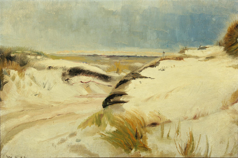 Un camino que serpentea entre las dunas y un faro en la distancia. - Michael Peter Ancher