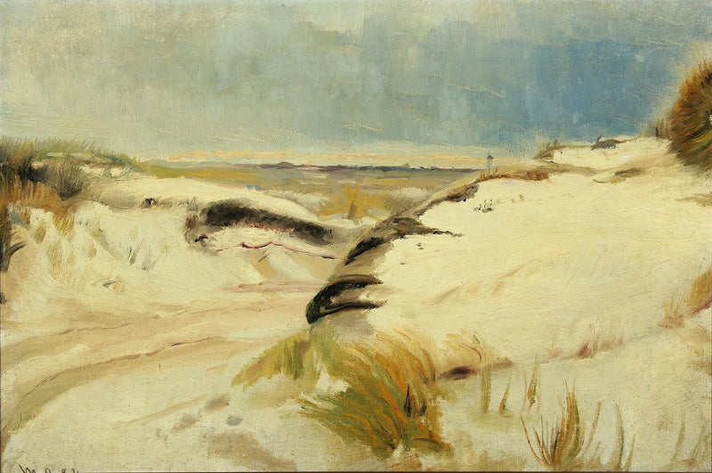 Un camino que serpentea entre las dunas y un faro en la distancia. - Michael Peter Ancher