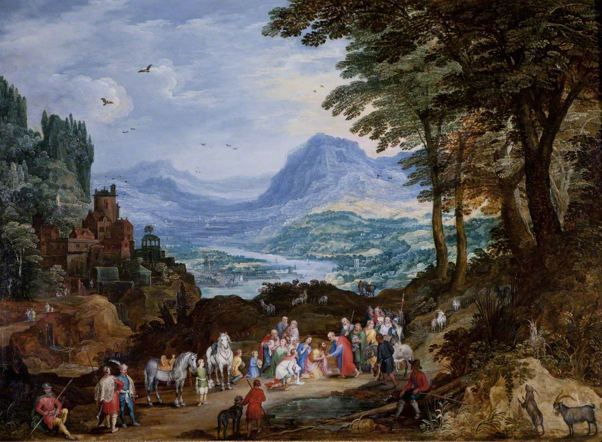 Une scène de route montagneuse avec l'histoire de saint Pierre et de saint Corneille - Jan Brueghel l'Ancien image 1 reproduction artisanale de tableau