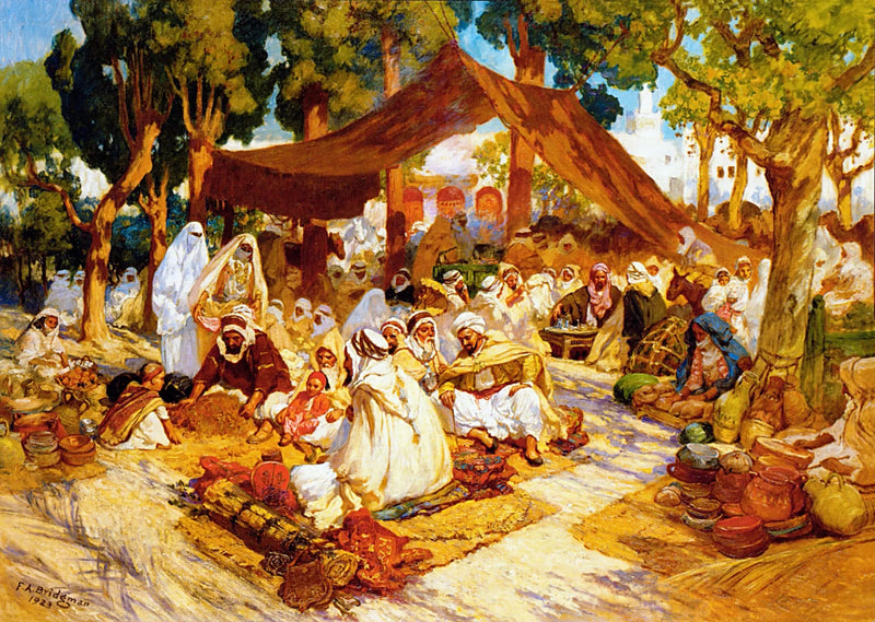 Una noche de reunión en un campamento argelino - Frederick Arthur Bridgman