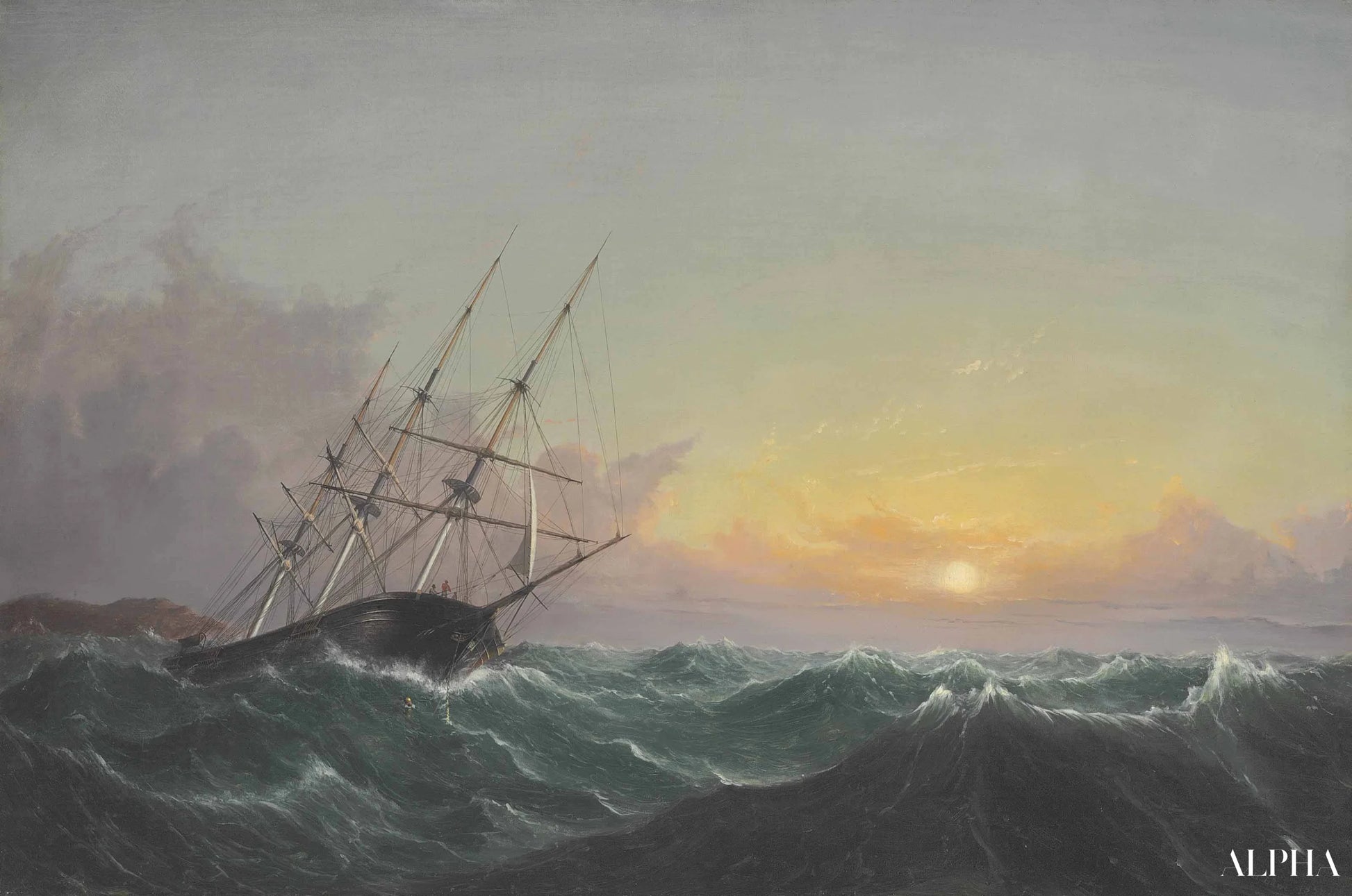 Une tempête qui s'éloigne, un navire qui glisse sur son câble, 1858 - Fitz Henry Lane - Reproductions de tableaux et peintures haut de gamme