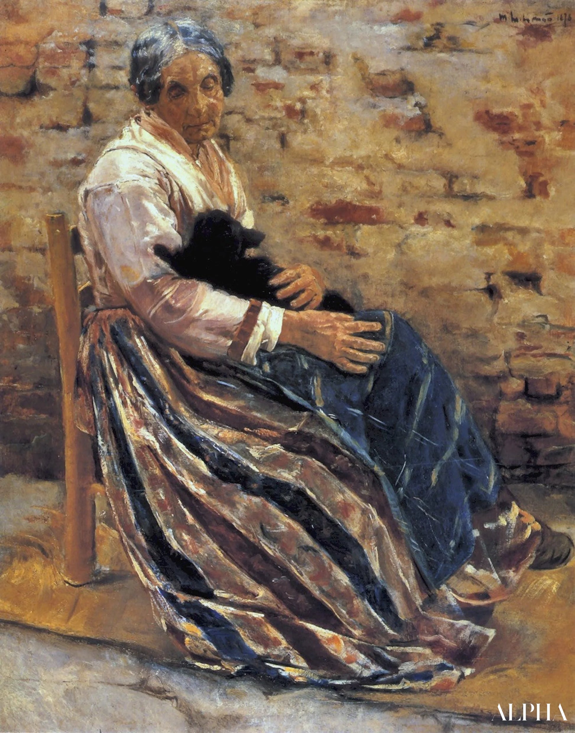 Une vieille femme avec un chat - Max Liebermann - Reproductions de tableaux et peintures haut de gamme