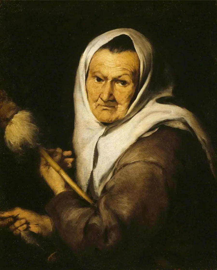 Una anciana sosteniendo una rueca y un huso - Bartolomé Esteban Murillo