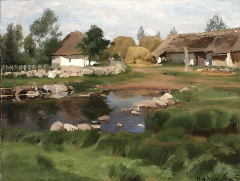 Una vista del estanque del pueblo. - H. A. Brendekilde