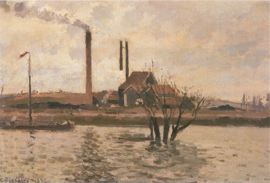 Fábrica en Saint-Ouen-l'Aumône, la crecida del Oise - Camille Pissarro