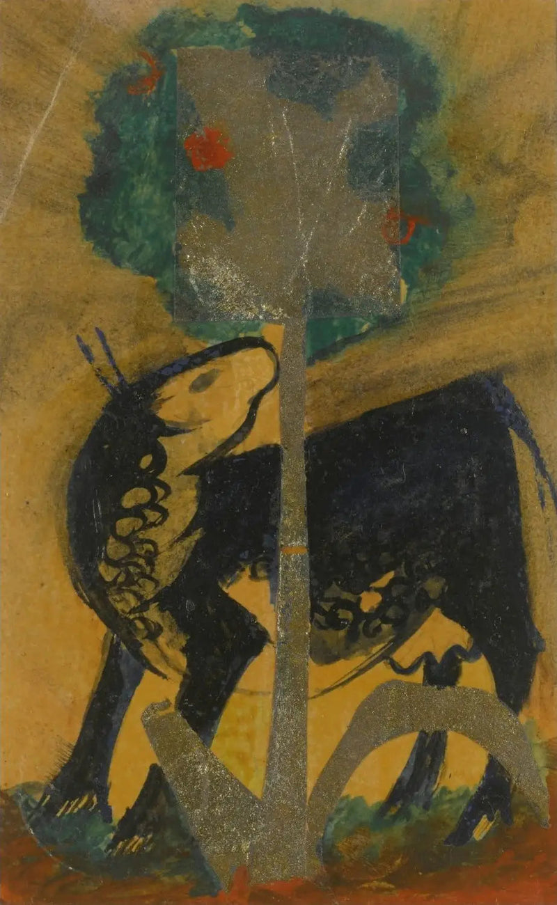 Vaca negra detrás de un árbol - Franz Marc