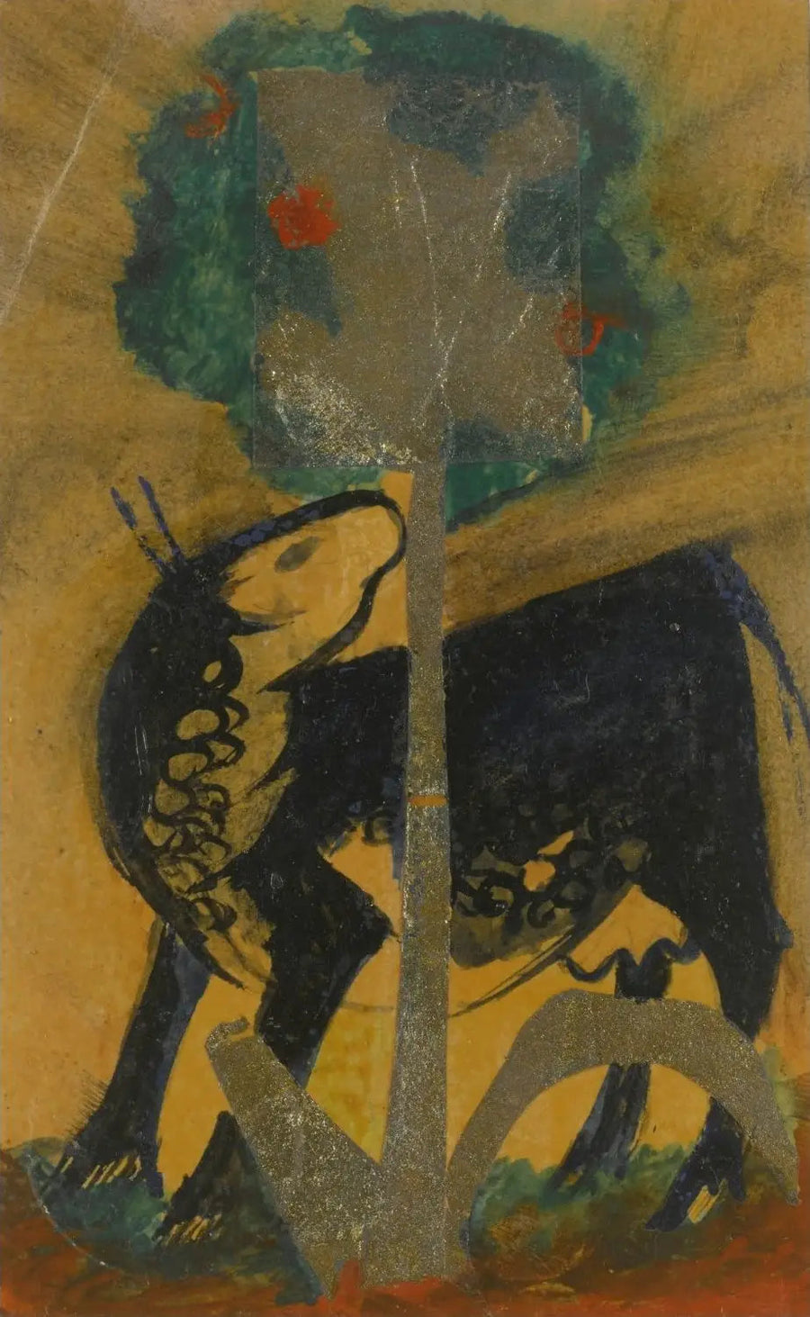 Vaca negra detrás de un árbol - Franz Marc