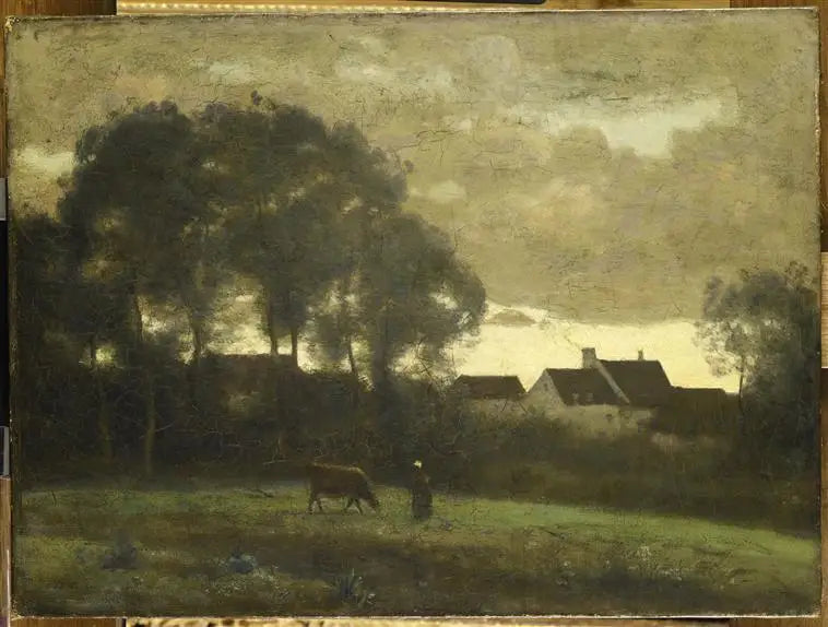 Vachère en un prado al atardecer - Jean-Baptiste Camille Corot