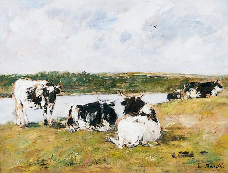 Vacas al borde de un río - Eugène Boudin