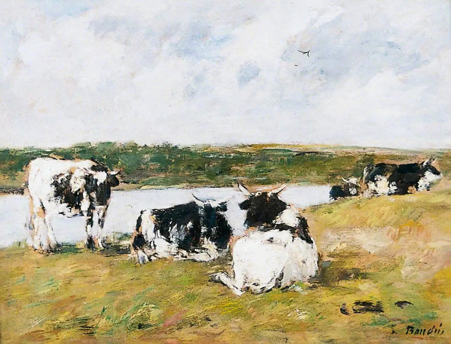 Vacas al borde de un río - Eugène Boudin
