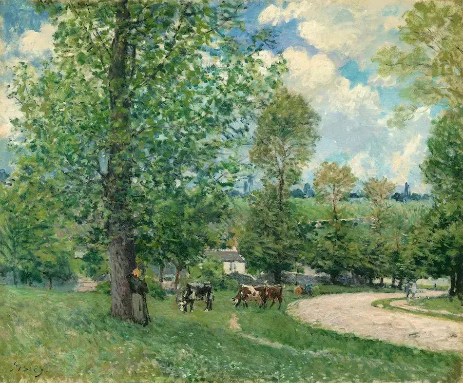 Vaches au pâturage, Louveciennes - Alfred Sisley image 1 reproduction de peinture à l’huile
