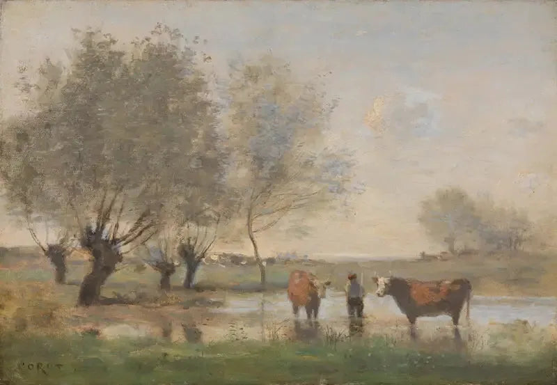 Vacas en un paisaje pantanoso - Jean-Baptiste Camille Corot