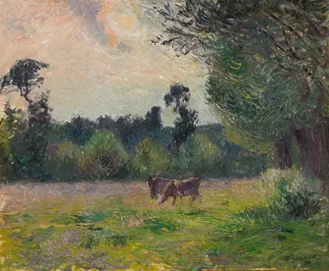 Vacas en un prado, atardecer - Camille Pissarro