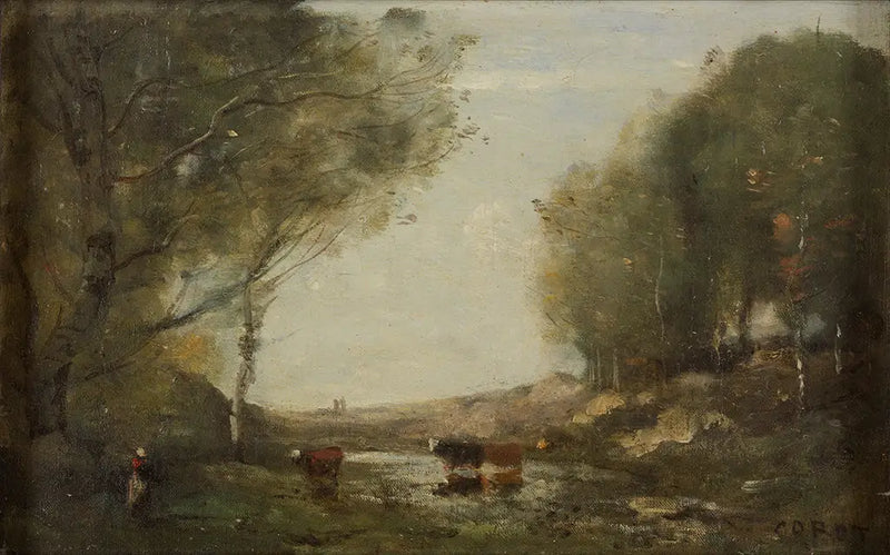 Vacas y agua - Jean-Baptiste Camille Corot