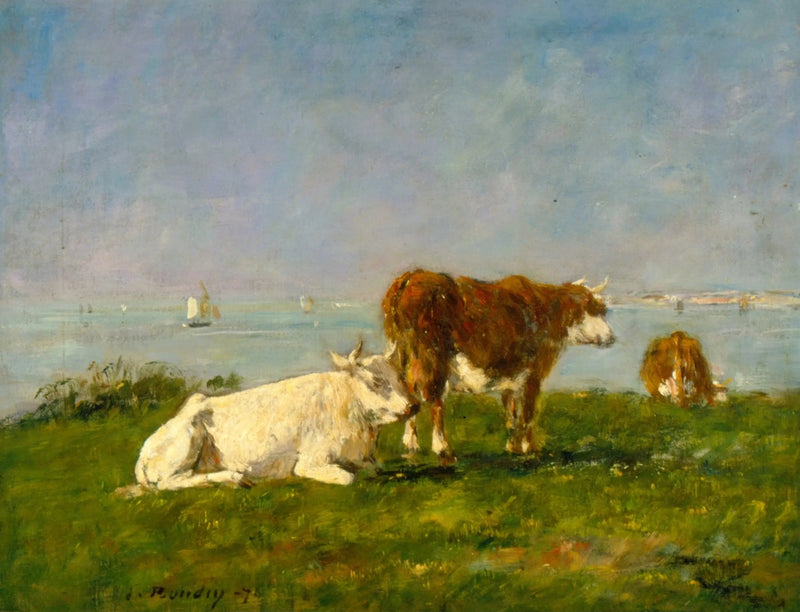 Vacas pastando al borde del mar - Eugène Boudin