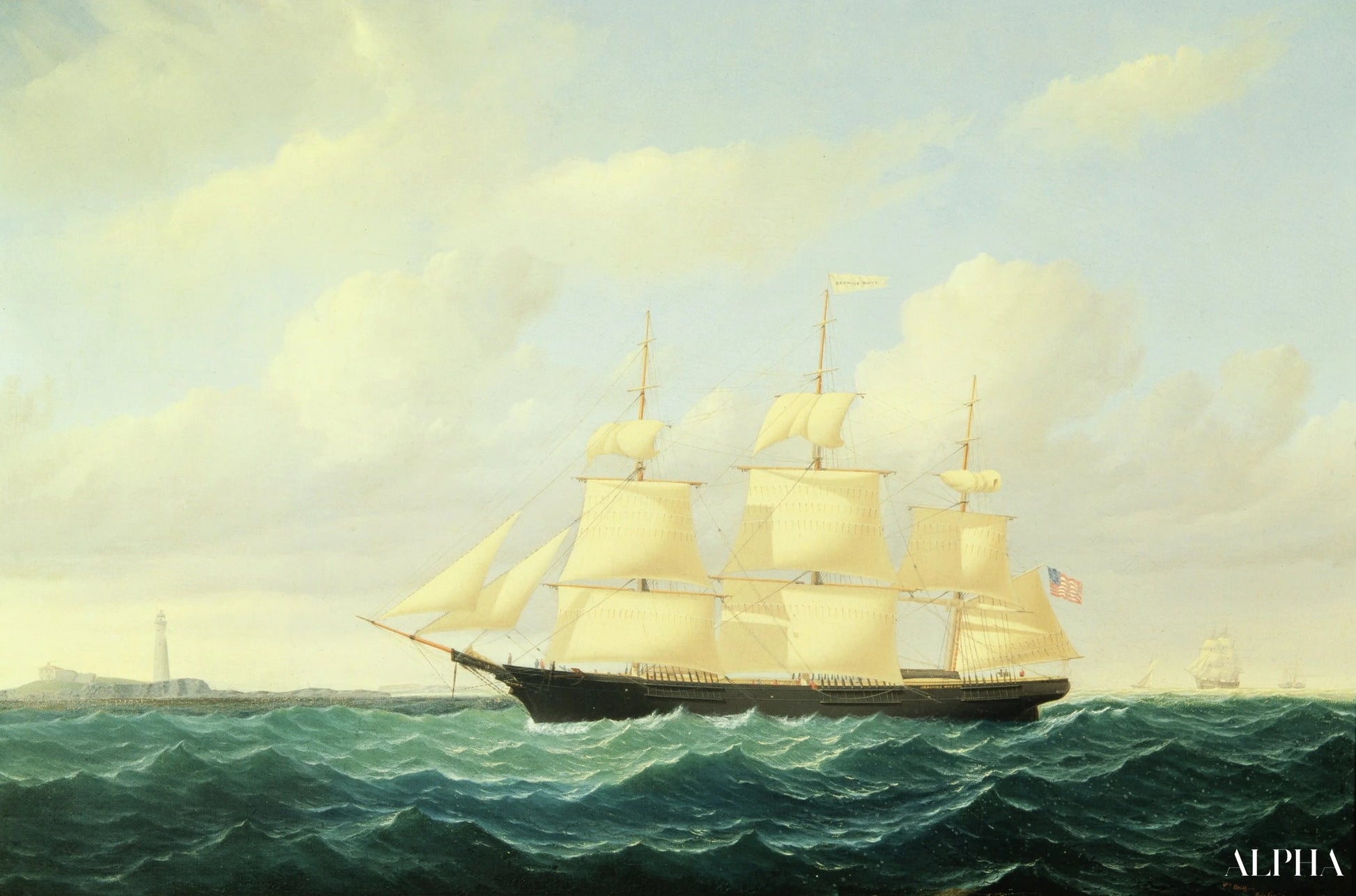 Vague déferlante Clipper Ship au large du phare de Boston, 1855 - William Bradford - Reproductions de tableaux et peintures haut de gamme