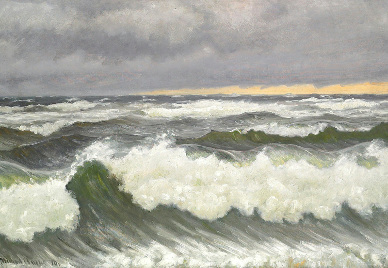 Olas rompiendo en un día lluvioso, Skagen. -Michael Peter Ancher