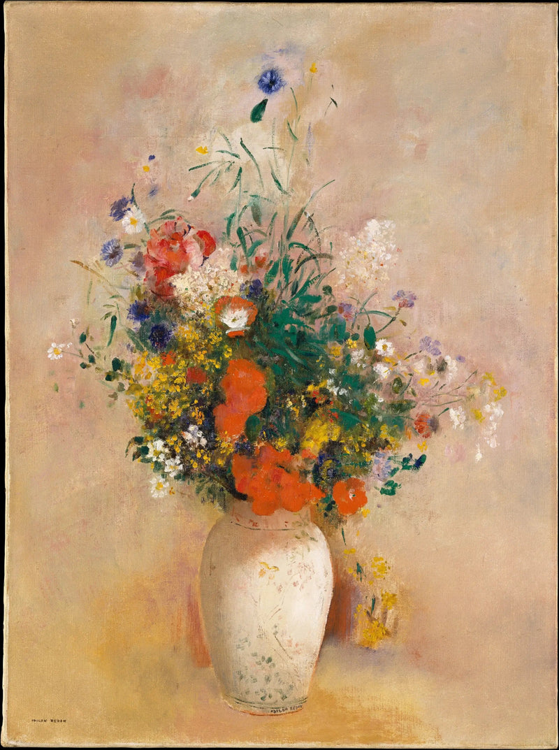 Jarrón de flores (fondo rosa) - Odilon Redon