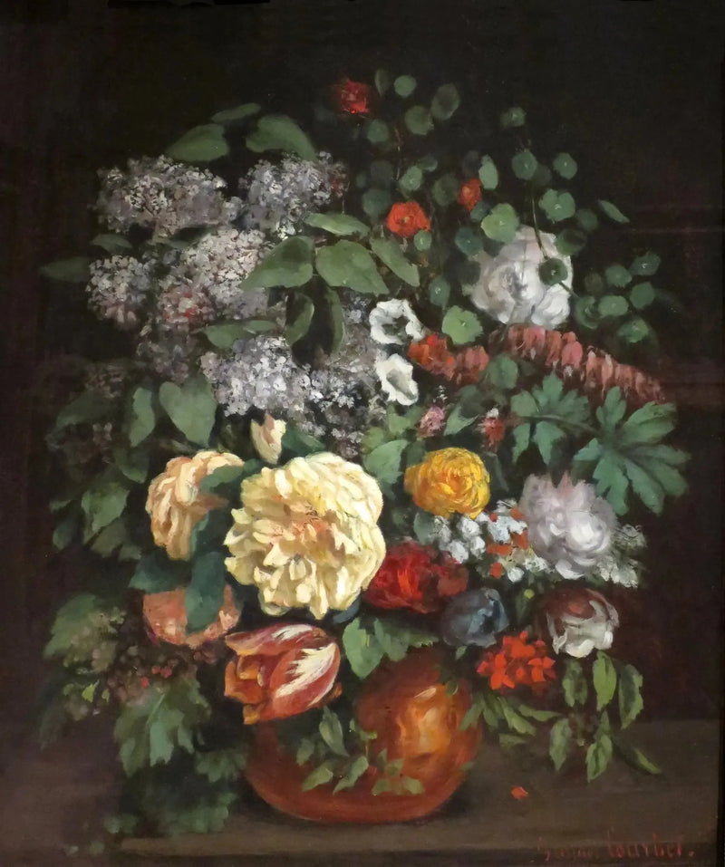 Jarrón de lilas, rosas y tulipanes - Gustave Courbet