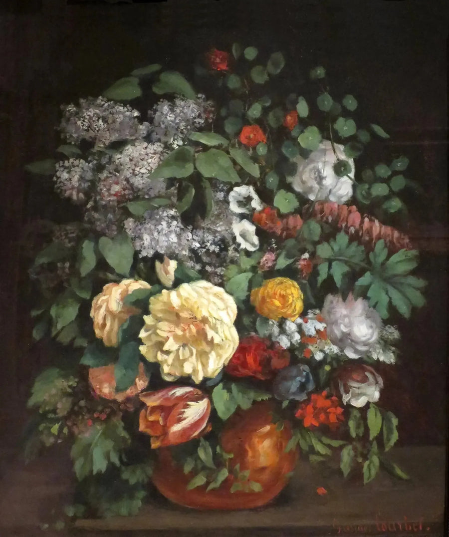 Jarrón de lilas, rosas y tulipanes - Gustave Courbet
