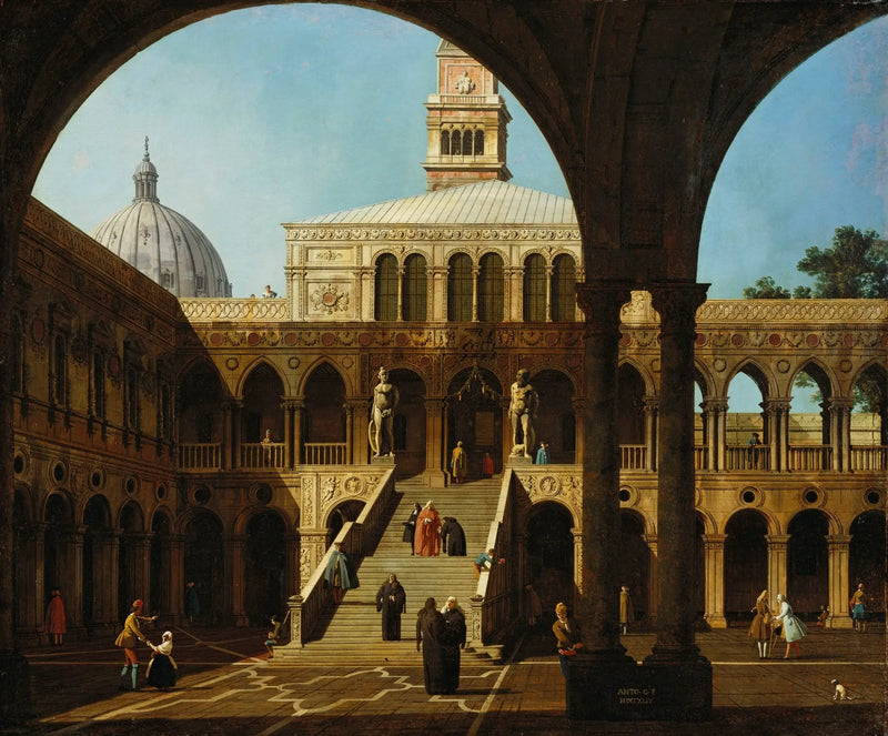 Venecia: capricho de la corte del palacio del Dogo con la Scala dei Giganti - Canaletto