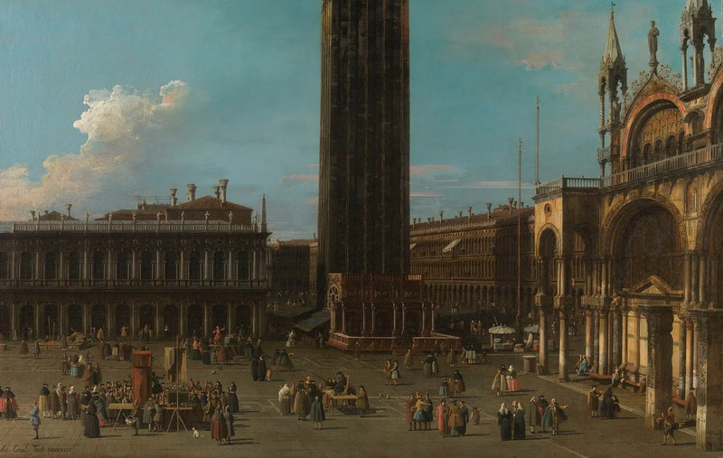 Venecia: la Plaza de la Piazzetta con el campanario y el lado de San Marco - Canaletto
