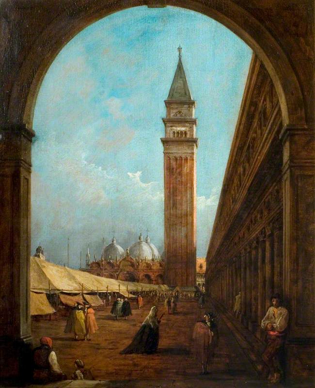 Venecia: una feria en la plaza de San Marcos vista a través de un arco en el extremo suroeste - Francesco Guardi