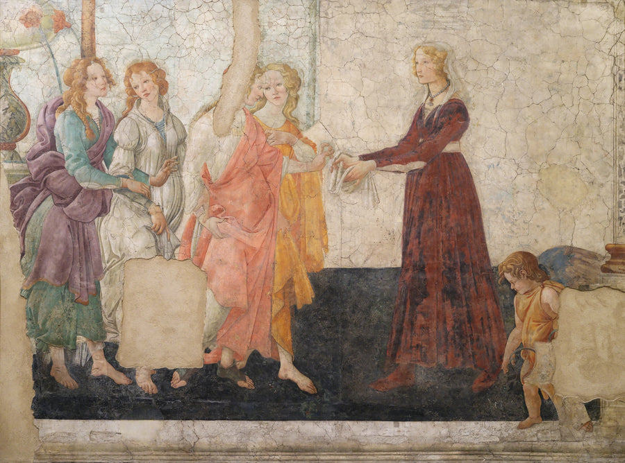 Venus y las tres Gracias ofreciendo regalos a una joven - Sandro Botticelli