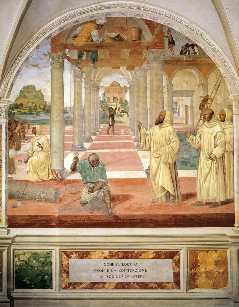 Vida de San Benedicto, Escena 11 Benedicto hace edificar doce monasterios - Il Sodoma (Giovanni Antonio Bazzi)
